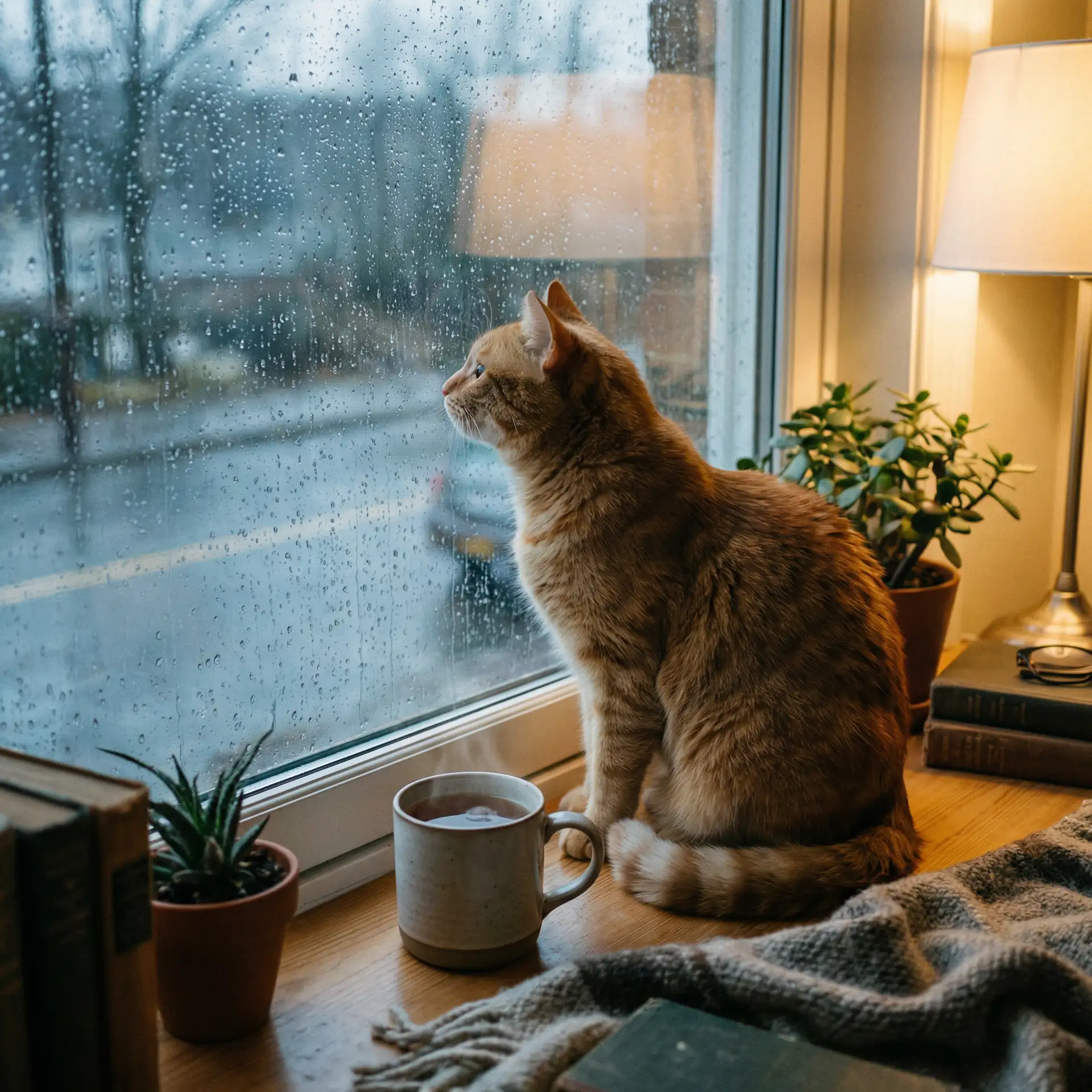 猫咪望着窗外的雨 - 老扒翁熄系列40